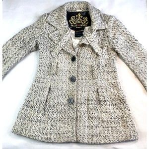 NICOLE BENISTI MONTREAL WOOL Laine Pea Coat! Black White Gray Jacket Sz L